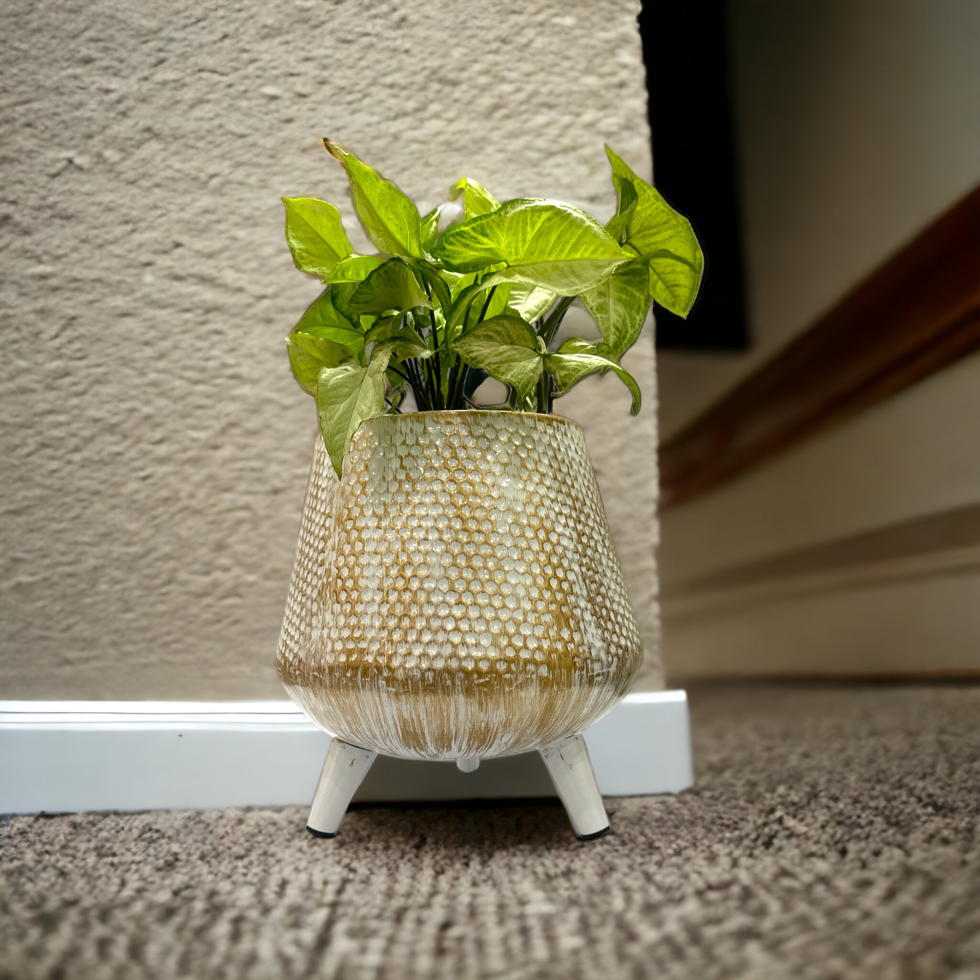 White Gold Metal Planter