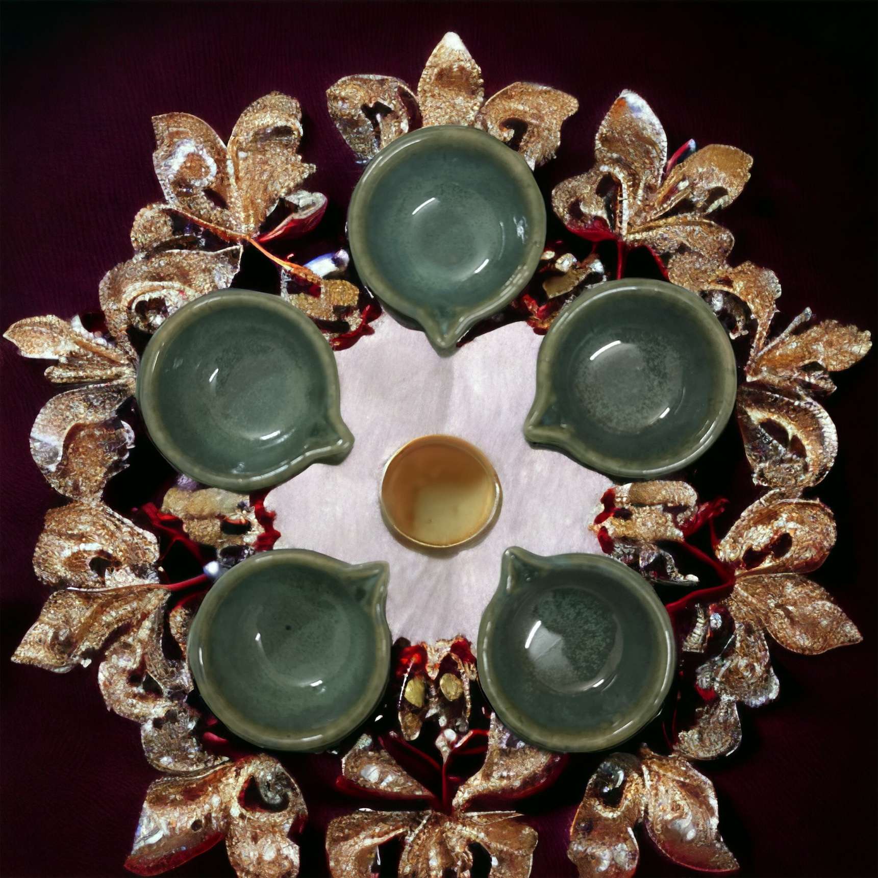 PhotoRoom-20231008-140828 Green Ceramic Diya Pack of 5
