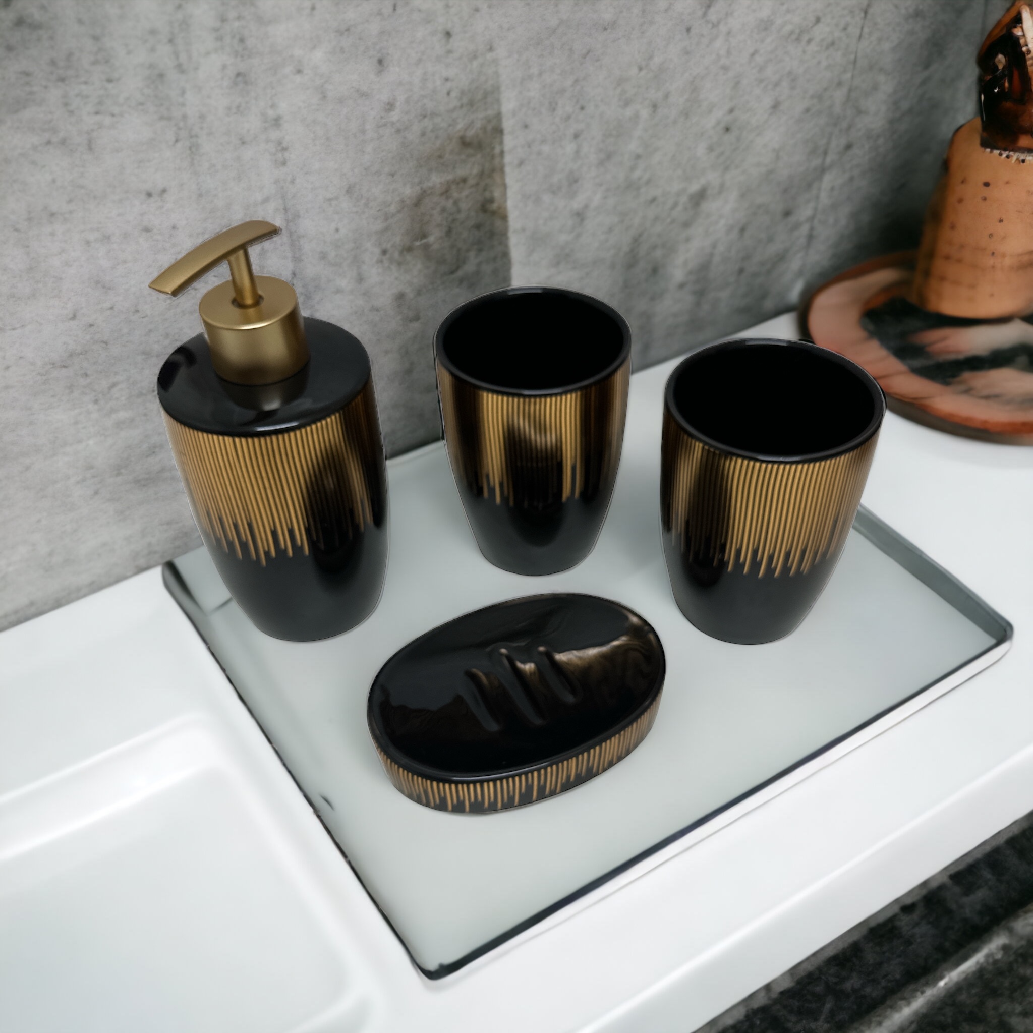 Bathroom Set 4 Pcs Black Gold
