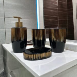 Bathroom Set 4 Pcs Black Gold