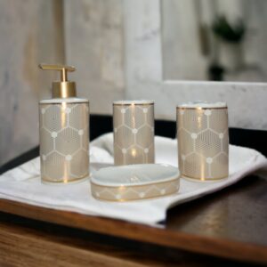 Bathroom Set 4 Pcs White Gold