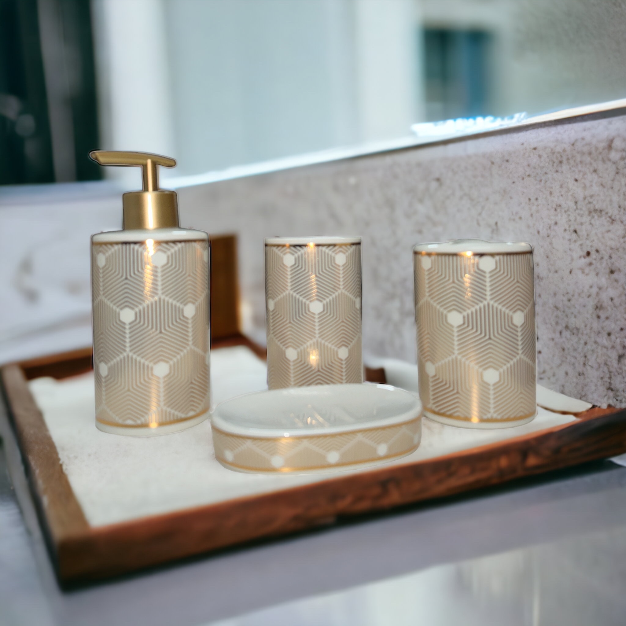 Bathroom Set 4 Pcs White Gold