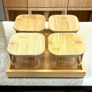 Borosilicate Jar Set with Bamboo Lid and Tray | Multipurpose Kitchen Storage Set of 4 | Air Tight & BPA Free Storage Jar (500ml)