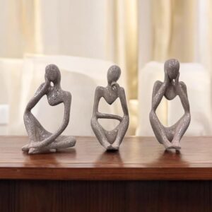 Polyresin Lady Thinker Abstract Showpiece Modern Sculpture Statues for Home and Office Decor Decorative Gift Item Set of 3 (Peach)