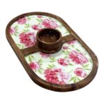 Mangowood Serving Platter with Bowl | Appetizer Serving Tray for Home & Dining Table | Multipurpose Tray | Snacks Platter Serving Tray (Design -10)