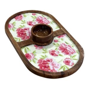 Mangowood Serving Platter with Bowl | Appetizer Serving Tray for Home & Dining Table | Multipurpose Tray | Snacks Platter Serving Tray (Design -10)