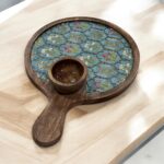 Mango Wood Pizza Serving Board Bowl Platter with Handle | Rustic Wooden Appetizer Tray | Multipurpose Snack Platter | Pizza Serving Board for Parties & Kitchen Decor (Design-10)